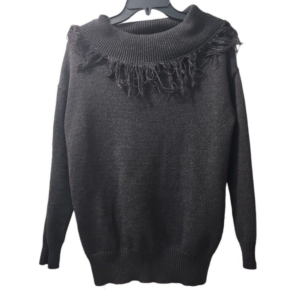 Fantastic Fawn Fringe Collar Sweater Pullover Knit Top Gray Size S